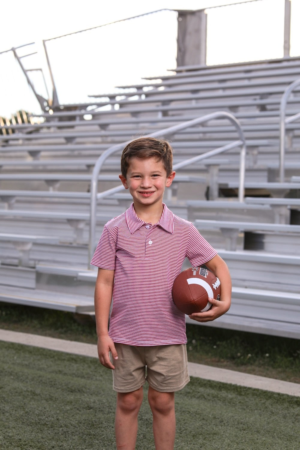 Trotter Street Kids Boys Henry Game Day Polo Shirt - Crimson Tide Stripes - Alabama