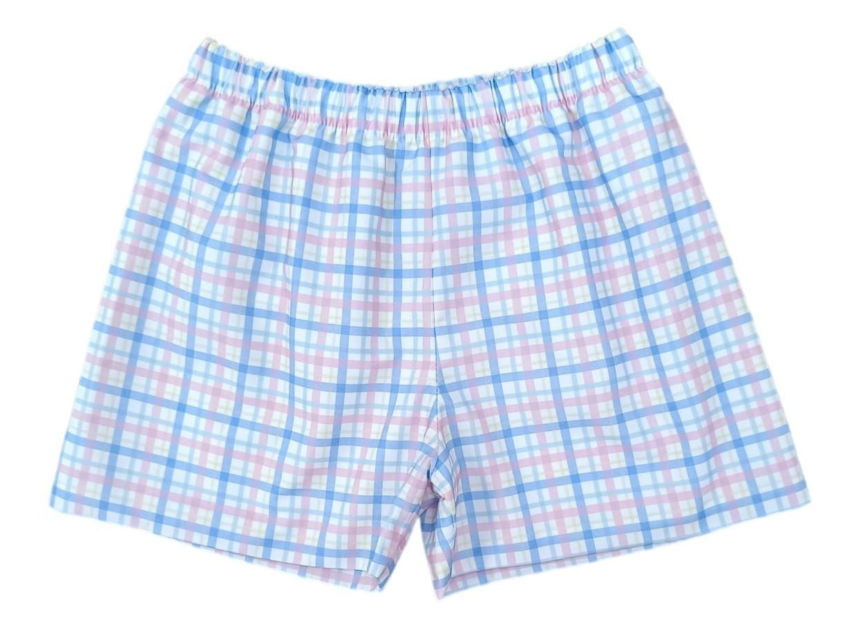 James & Lottie Boys Conrad Shorts - Blue & Pink Pastel Plaid