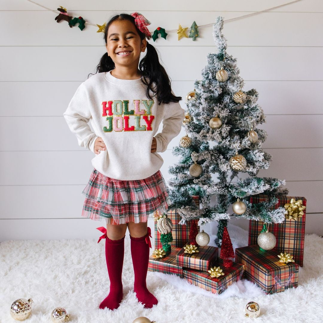 Sweet Wink Holly Jolly Patch Christmas Sweatshirt - Natural Ivory