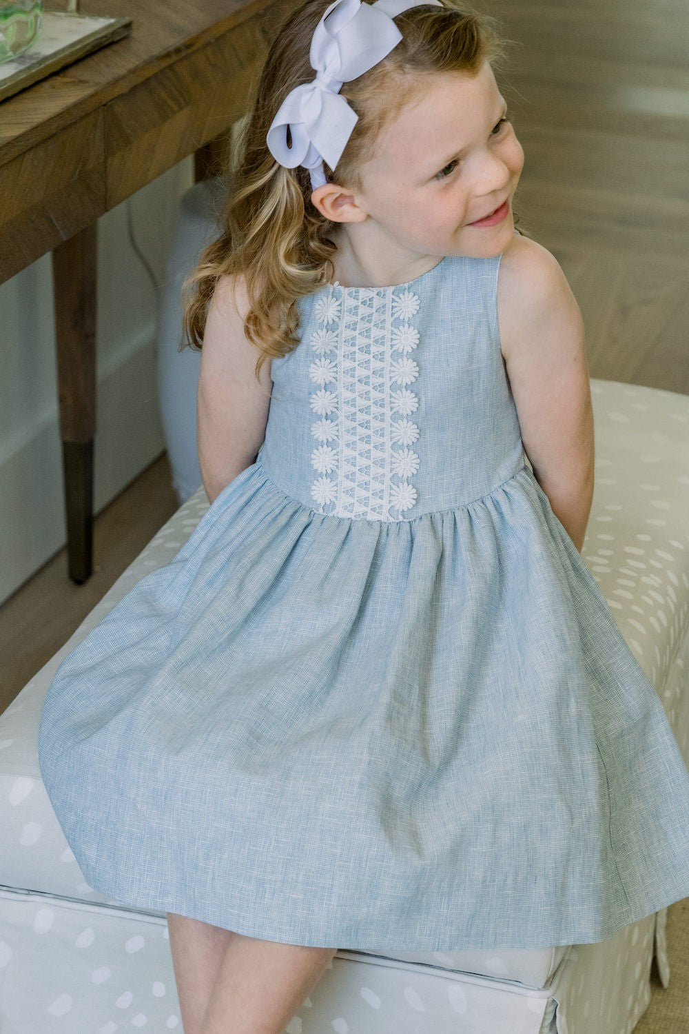 Bailey Boys Girls Sleeveless Dress with Sash - Dove Blue Windsong Linen by Bailey Boys