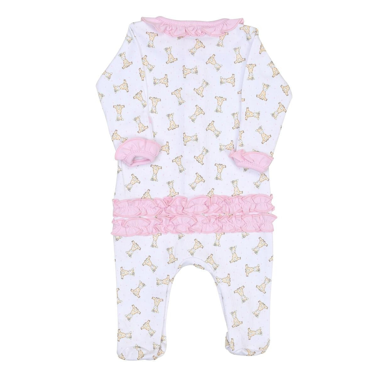 Magnolia Baby Girls Pink Darling Giraffes Printed Ruffle Footie
