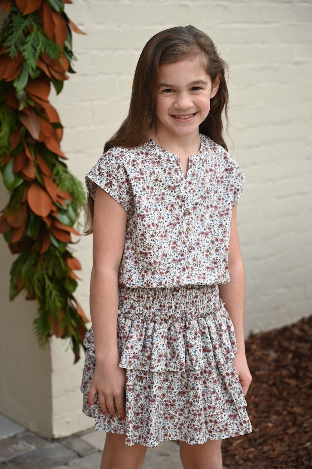 pleat Collection Girls Smocked Dress - Drew - Autumn Floral