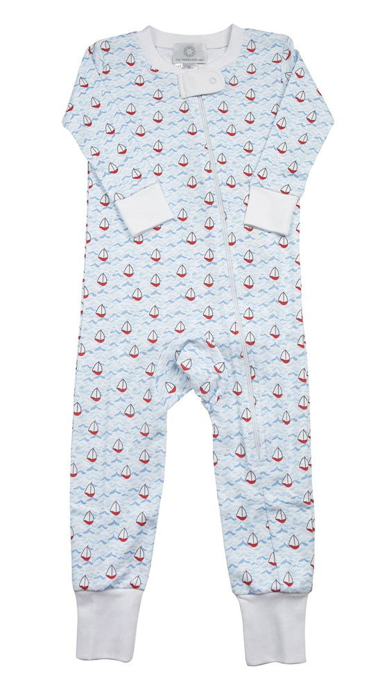 Proper Peony Pima Zipper Pajamas - Nautical Boats Print