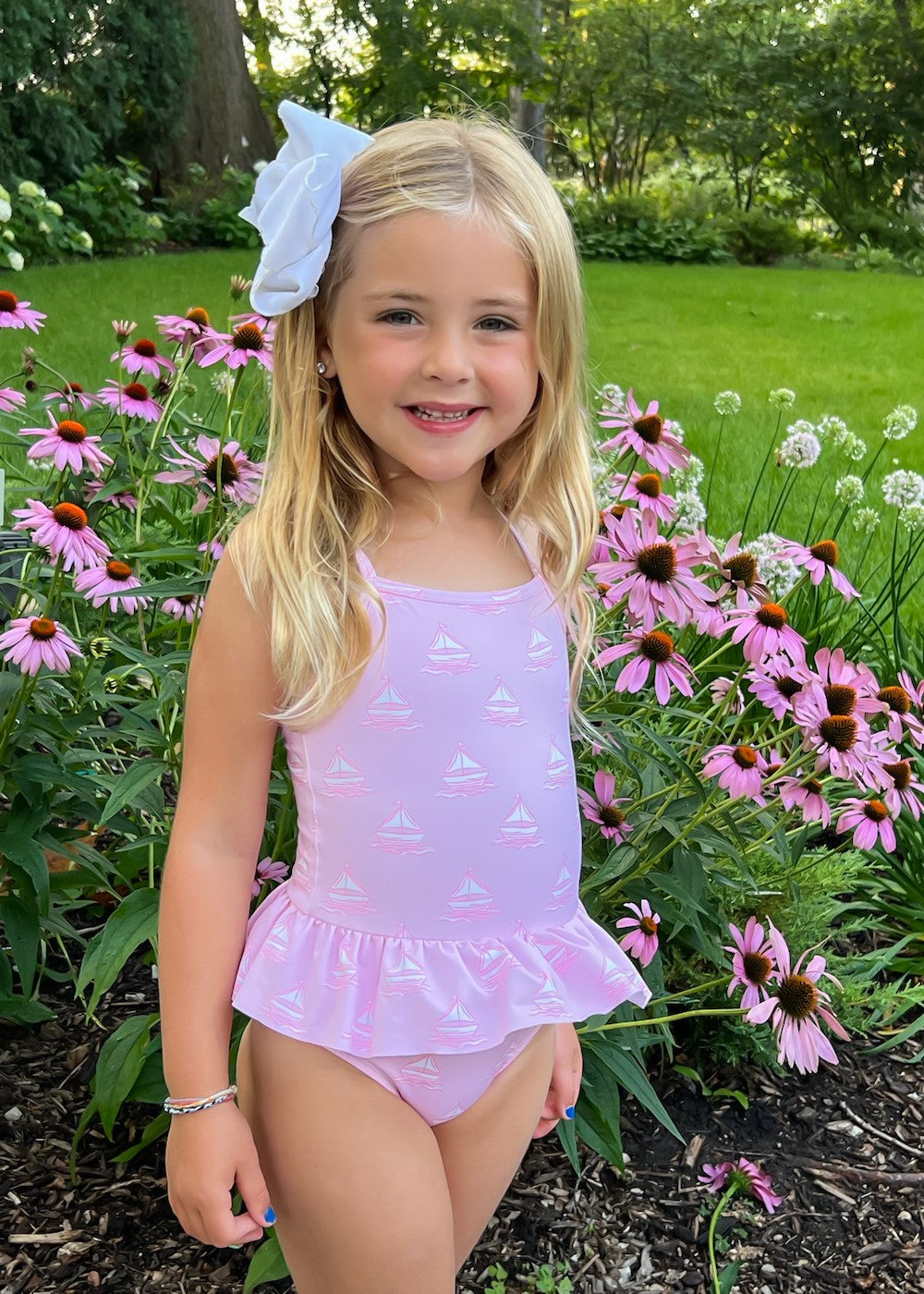 James & Lottie Girls Lainey Skirted Swimsuit - Pink Set Sail
