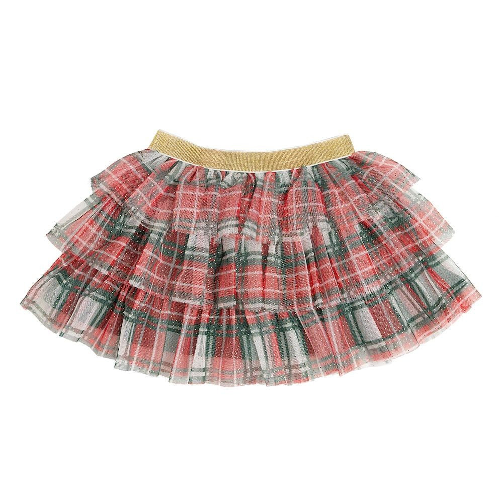 Sweet Wink Girls Tiered Tutu Skirt - Red Christmas Plaid