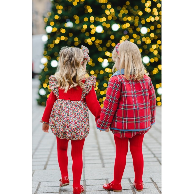 Sal & Pimenta Girls Bubble - Red Knit & Trocadero Liberty Floral Pinafore Bubble by Sal & Pimenta