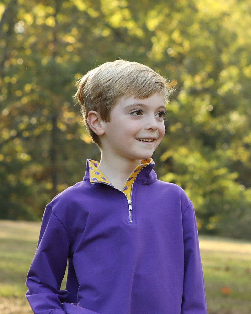 Yellow Lamb Boys Game Day Quarter Zip Sweater - Purple & Gold