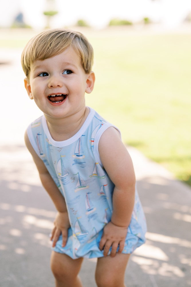 Proper Peony Pima Baby Boys Blue Mariner Boats Bubble