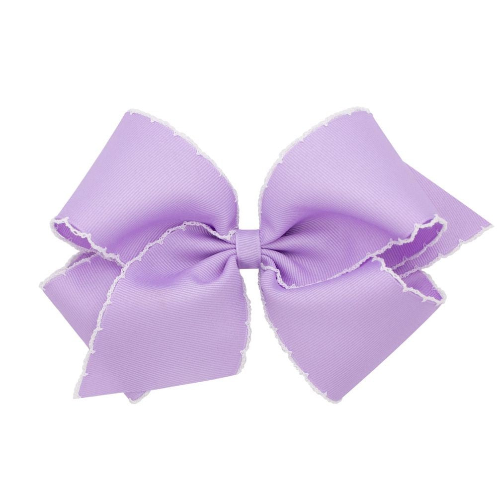 Wee Ones Girls Classic Moonstitch Bow on Clip - Lavender with White