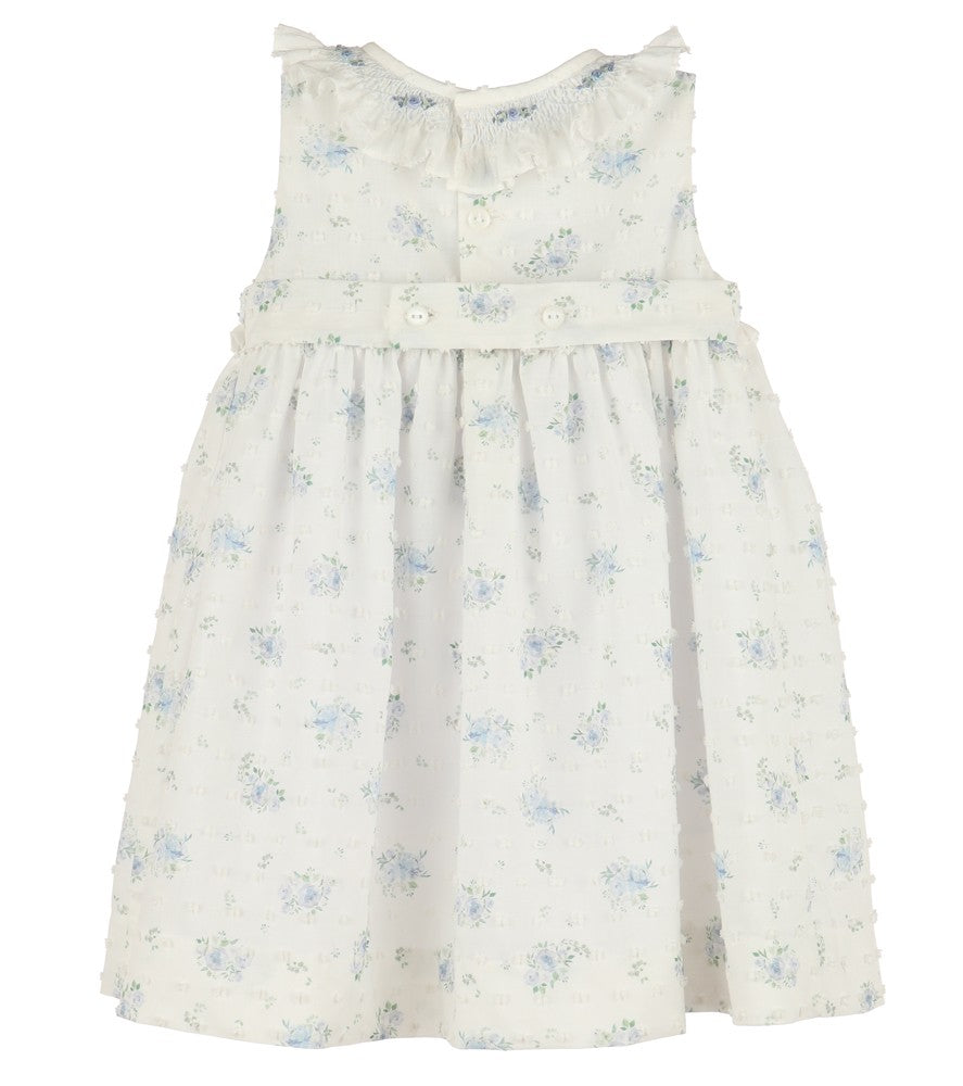 Luli & Me Girls Blue Swiss Floral Sleeveless Smocked Dress - Smocked Collar by Luli & Me