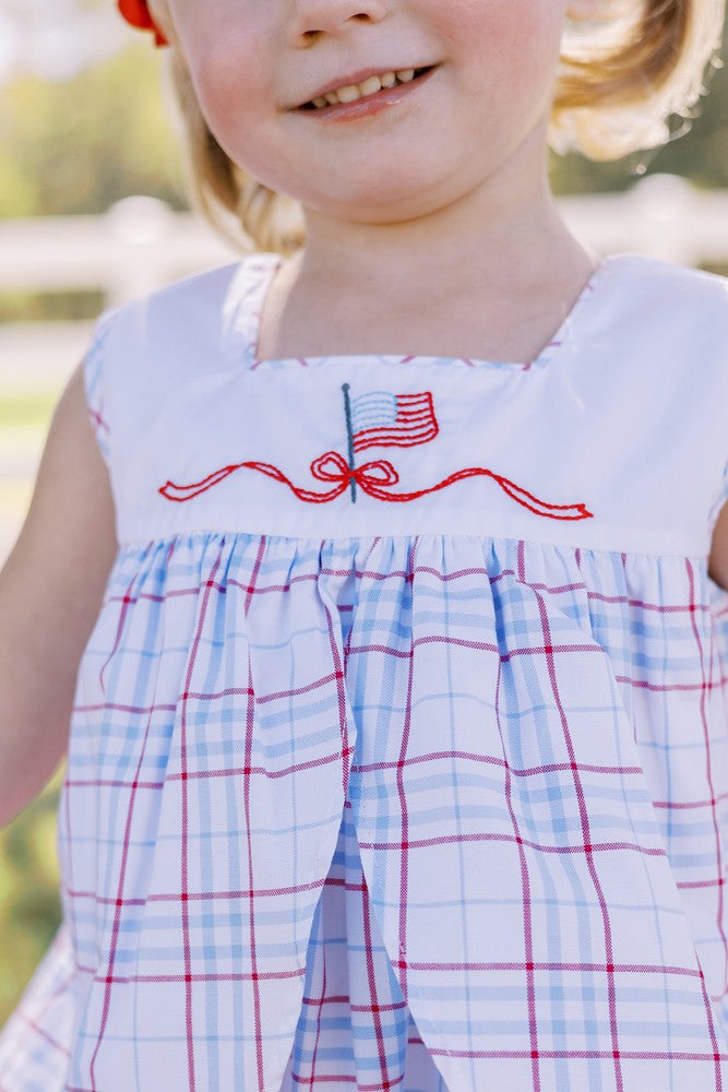 Proper Peony Girls Americana Plaid Patriotic Flag Bubble by Proper Peony