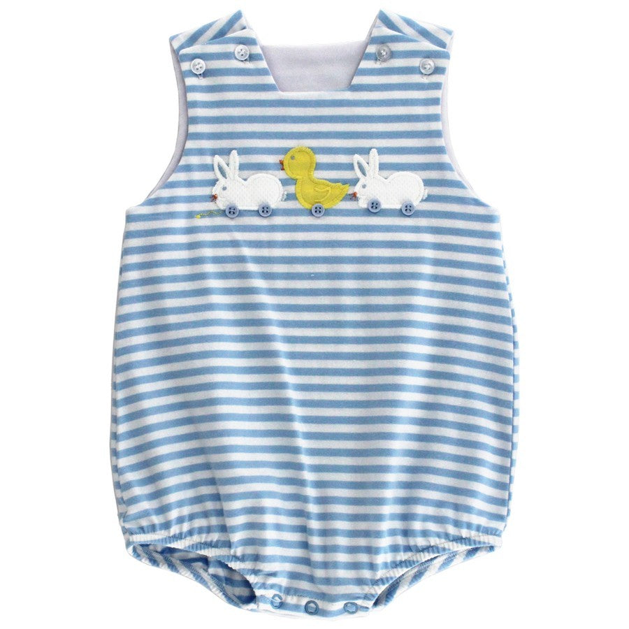 Bailey Boys Baby Bubble - Blue Stripe Knit with Bunny & Chick Pull Toys by Bailey Boys