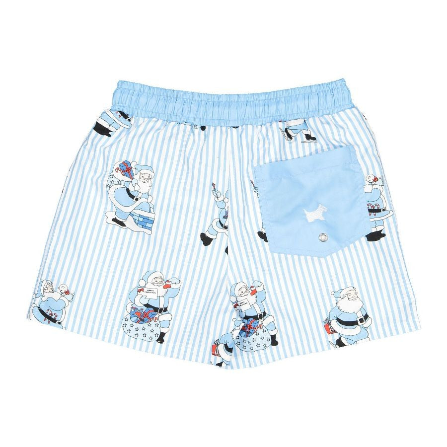 Sal & Pimenta Boys Swim Trunks - Santa on Blue Stripes