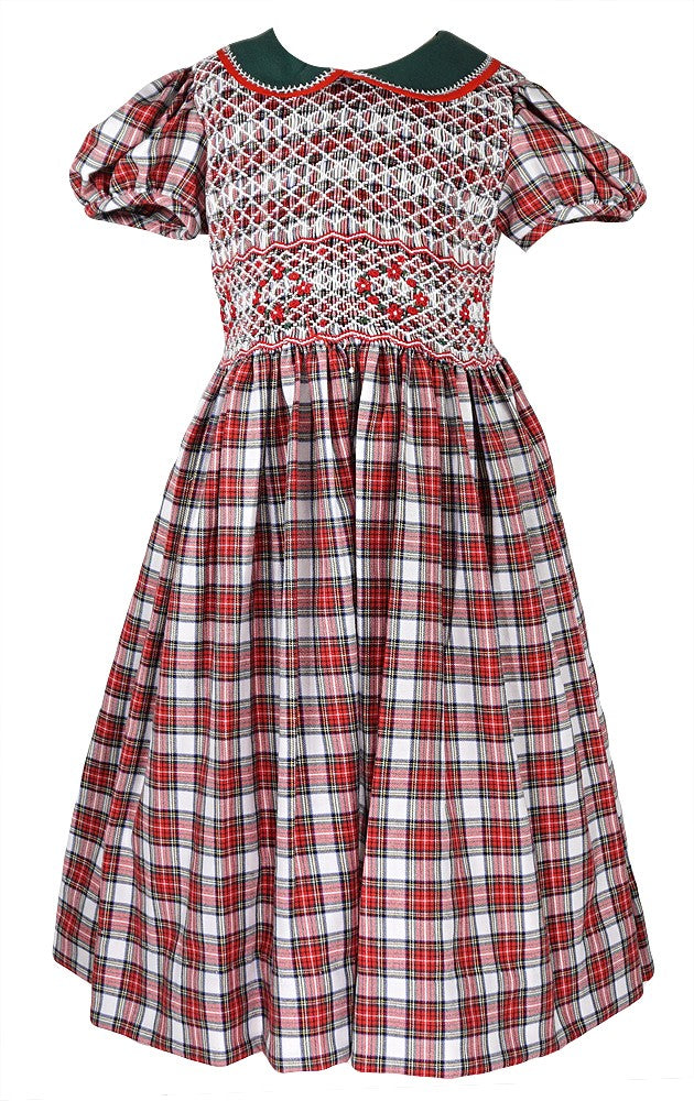 Anavini Couture Girls Red & Ivory Holiday Plaid Dress with Collar - Fully Smocked Bodice - 7 Anavini Couture Girls Red & Ivory Holiday Plaid Dress with Collar - Fully Smocked Bodice - 7