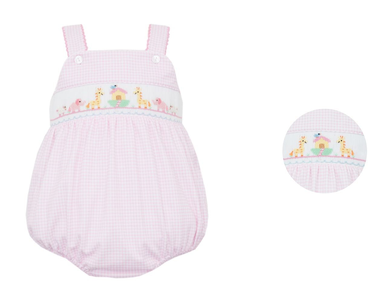 Petit Bebe Knits Baby Girls Pink Gingham Bubble - Smocked Noah's Ark by Petit Bebe