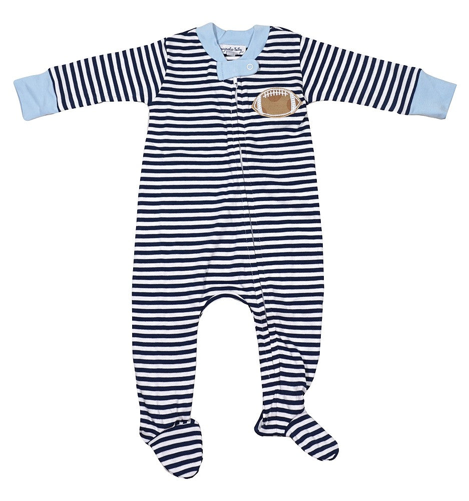 Magnolia Baby Boys Football Navy Blue Stripes Zipped Footie