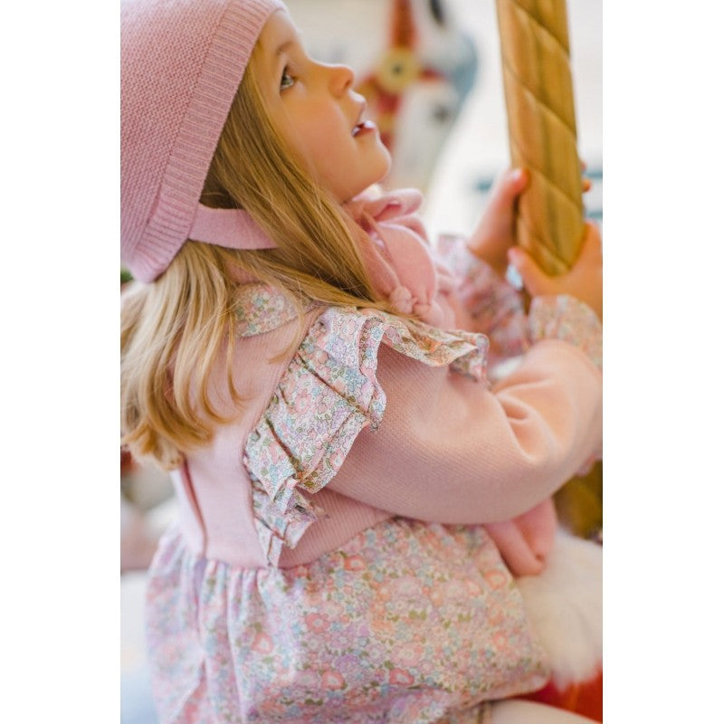 Sal & Pimenta Girls Bubble - Pink Knit Tuilleries Liberty Print Pinafore by Sal & Pimenta