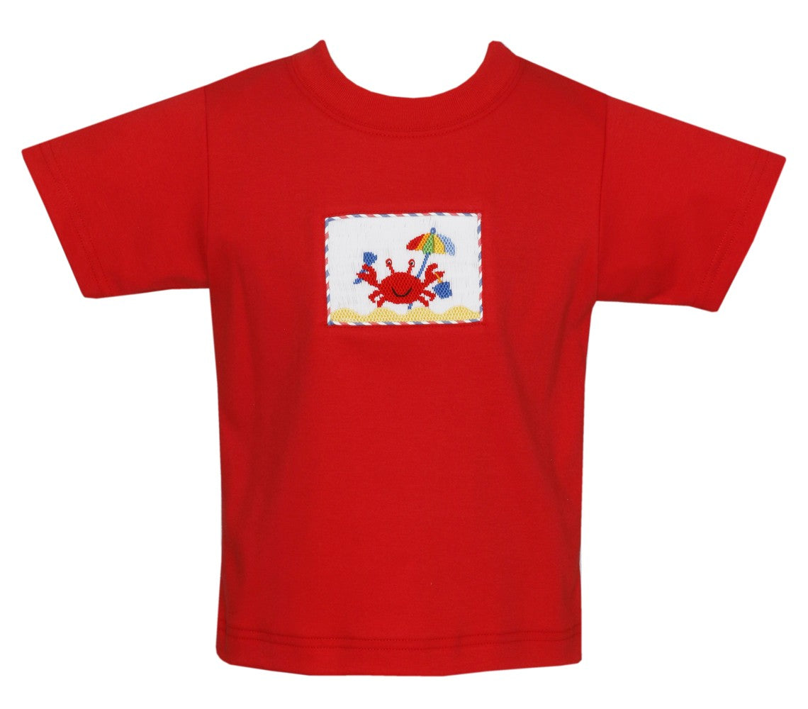 Anavini Boys Red Shirt - Smocked Beach Crab