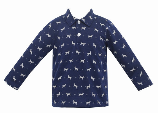 Claire & Charlie Boys Navy Blue Labrador Dogs Print Shirt with Collar
