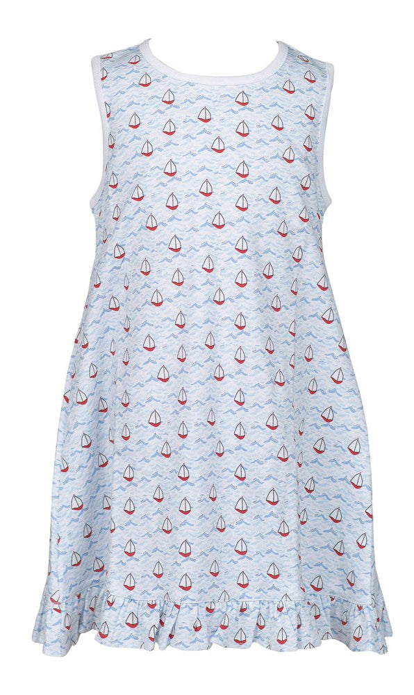 Proper Peony Girls Pima Lounge Dress - Nautical Boats Print