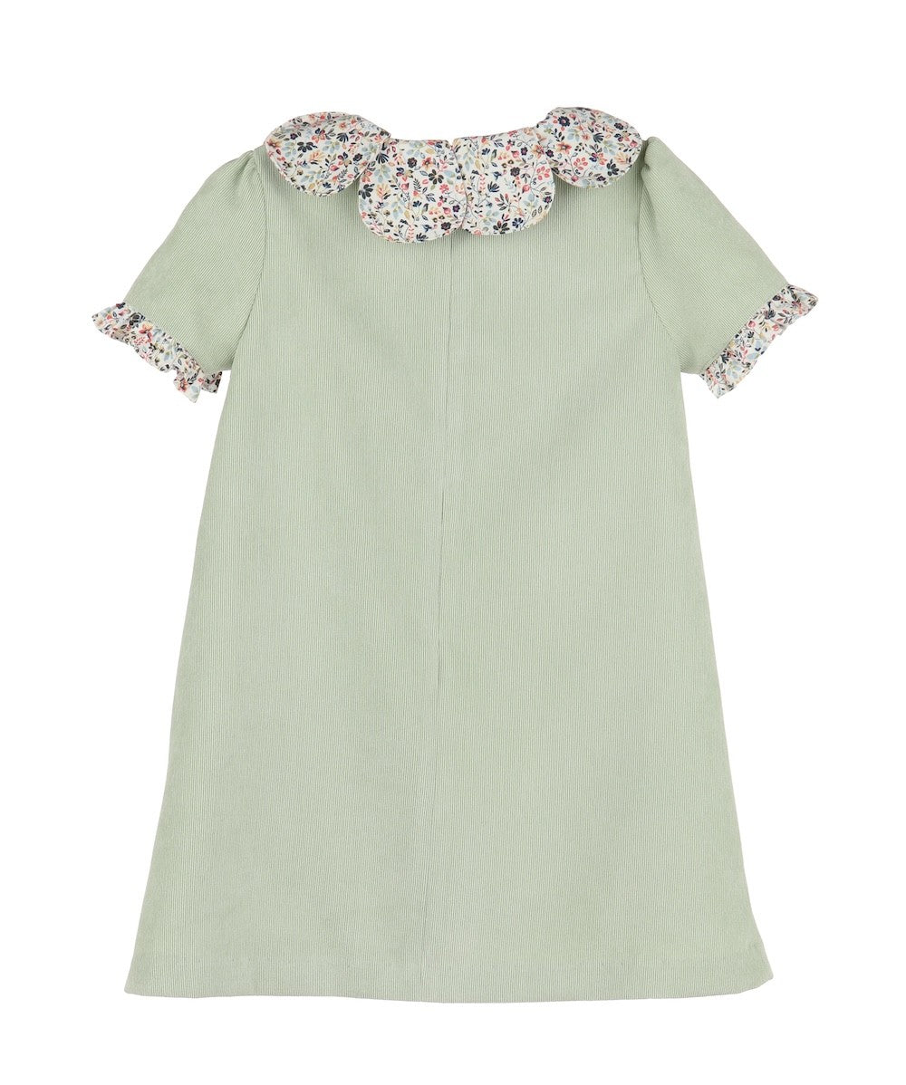 Luli & Me Girls Majestic Petals A-Line Dress - Green Cord with Floral Collar