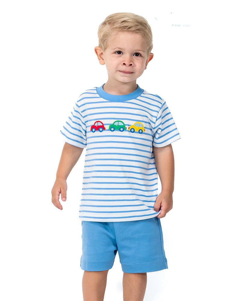 Claire & Charlie Boys Periwinkle Blue Striped Cars Shirt by Claire & Charlie