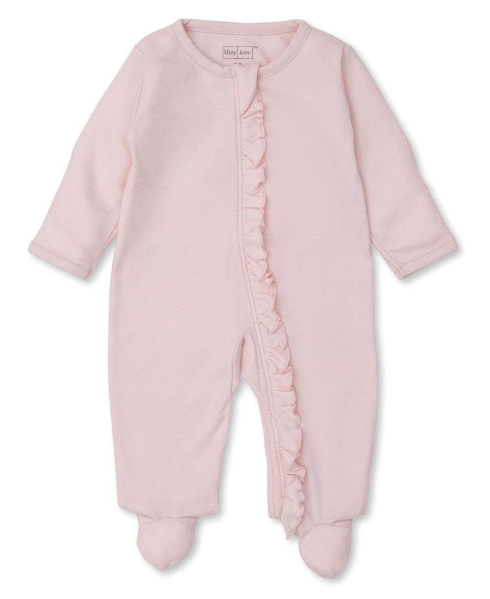 Kissy Kissy Love Baby Girls Pink Ruffle Footie with Zipper