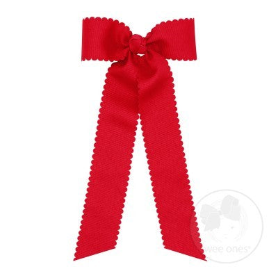 Wee Ones Girls Grosgrain Hair Bow with Streamers - Scallop Edge - Red