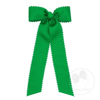 Wee Ones Girls Grosgrain Hair Bow with Streamers - Scallop Edge - Green