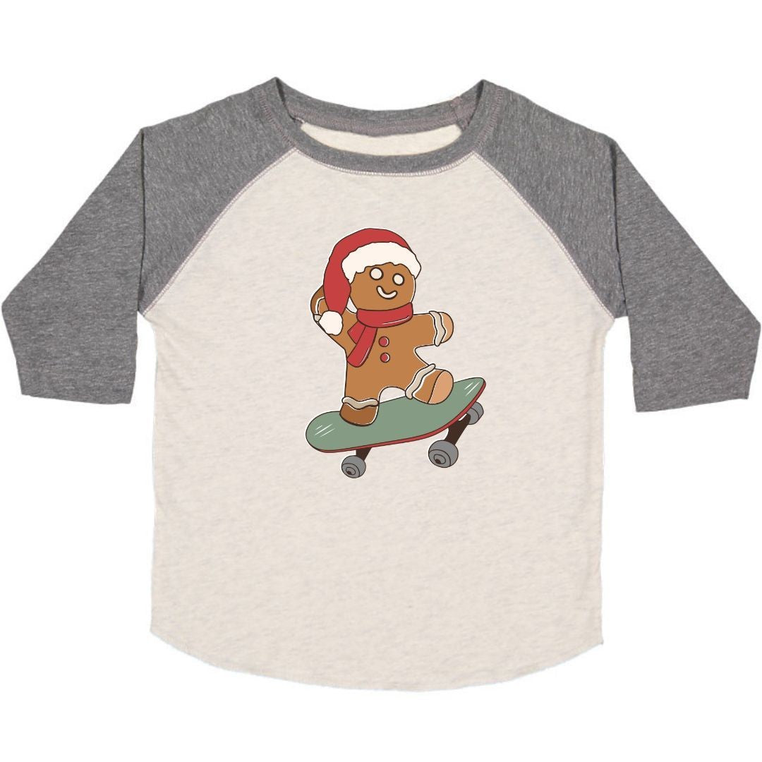 Sweet Wink Gingerbread Boy Skater Christmas 3/4 Shirt - Natural/Heather