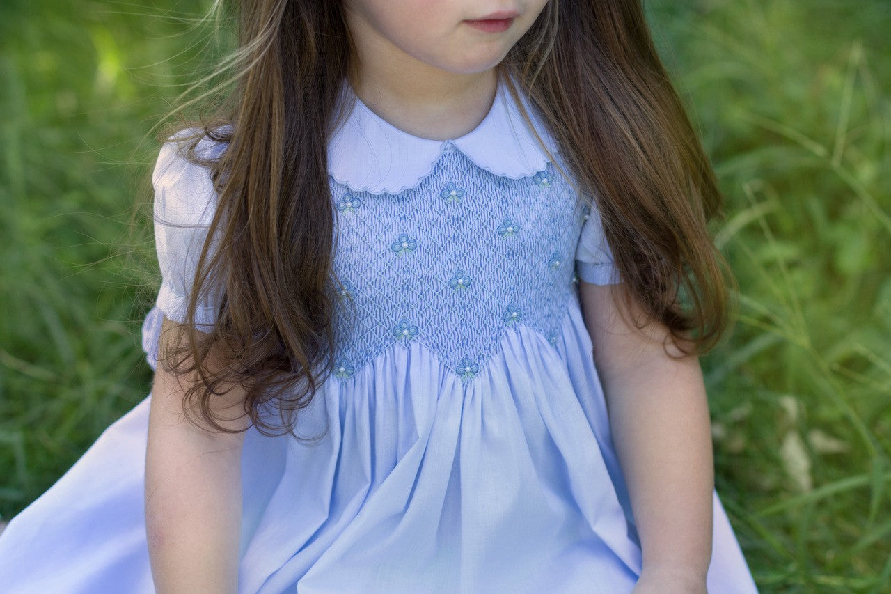 Feltman Brothers Baby / Toddler Girls Scalloped Pearl Smocked Dress - Blue