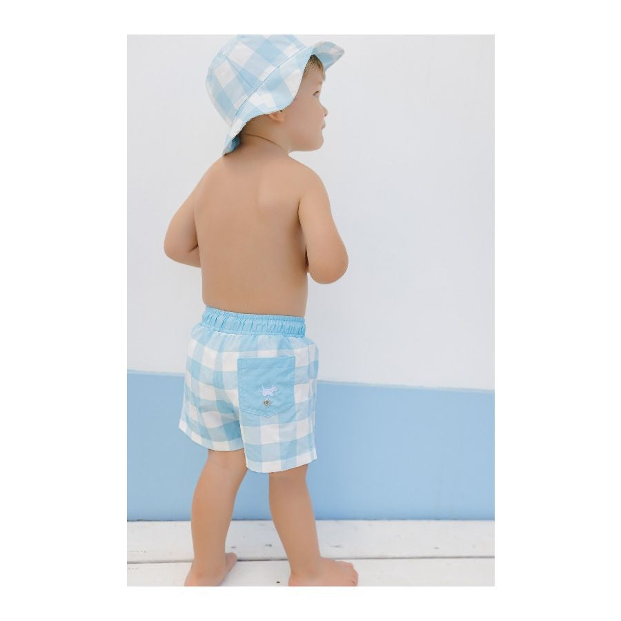 Sal & Pimenta Boys Swim Trunks - Buffalo Check - Blue