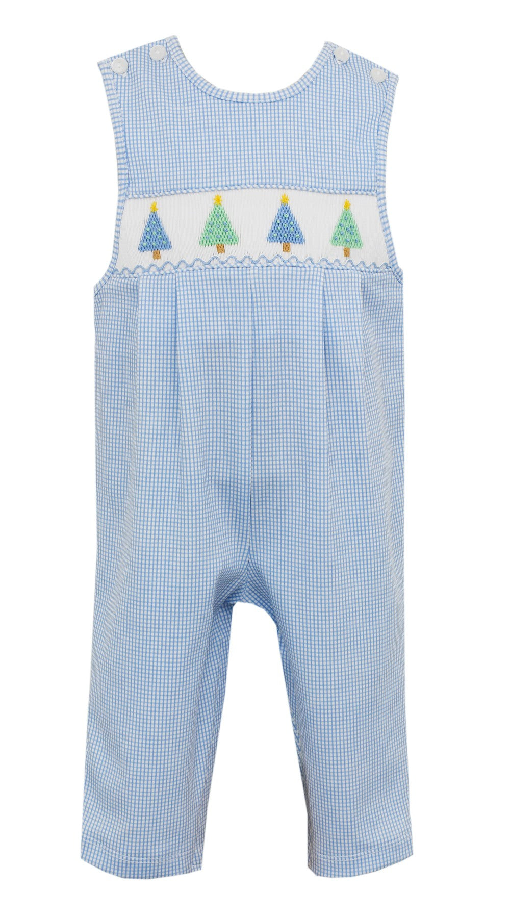 Petit Bebe Baby Boys Blue Check Knit Longall - Smocked Christmas Trees by Petit Bebe