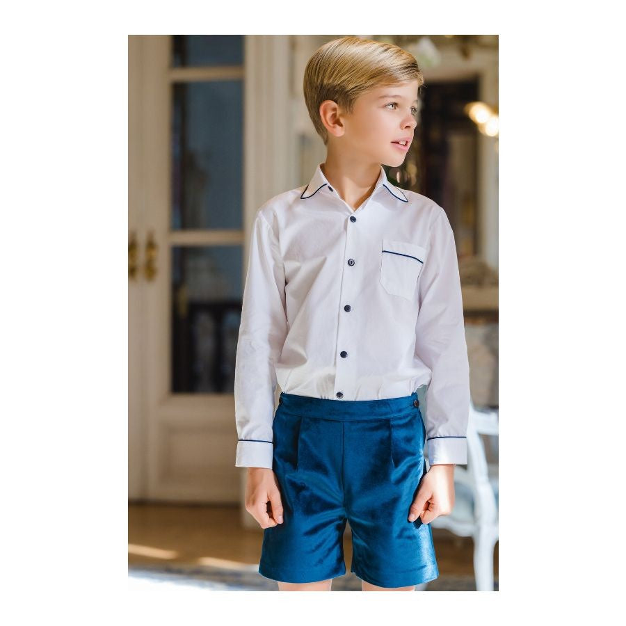 Sal & Pimenta Boys Dressy Velvet Shorts - Mysterious Midnight Blue