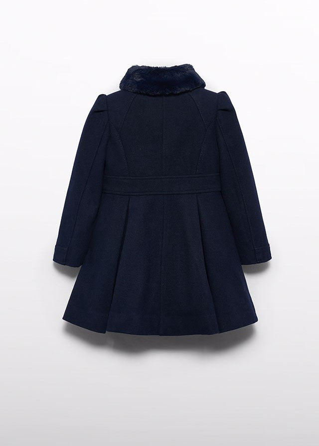 Abel & Lula Girls Navy Blue Dress Coat with Faux Fur Collar