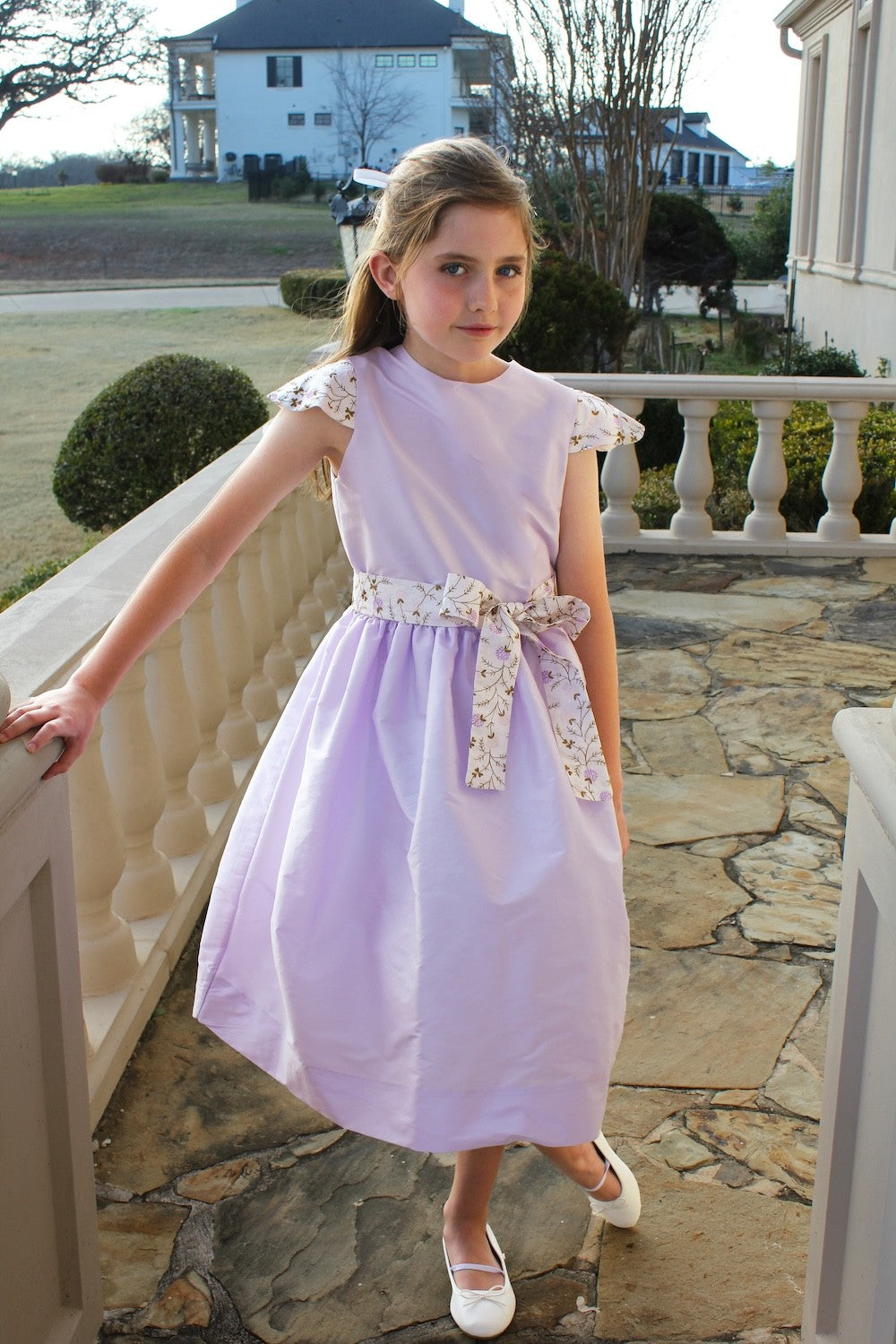 Susanne Lively Girls Lavender Lilac Cap Sleeve Dress with Embroidery Sash