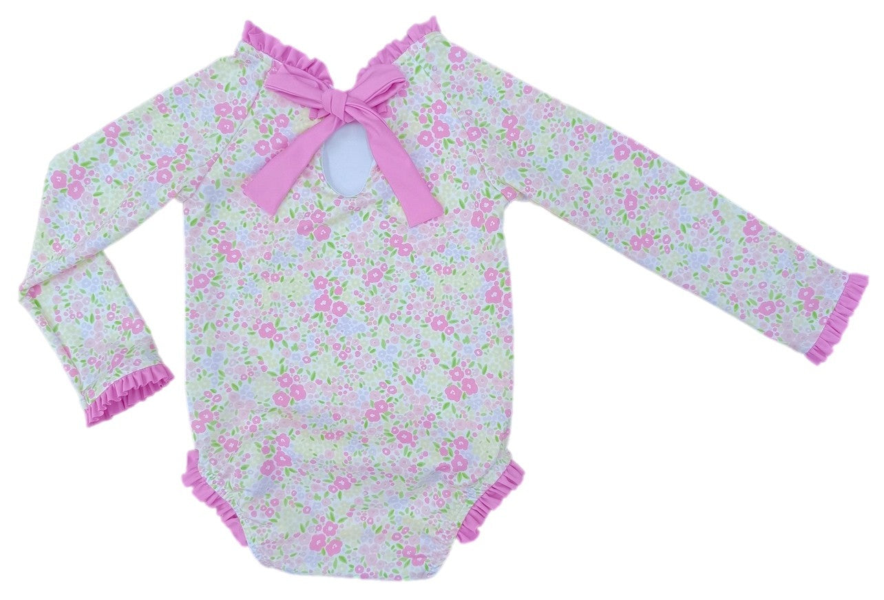 James & Lottie Girls Leighton Rash Guard Swimsuit - Pink Fuchsia Floral by James & Lottie