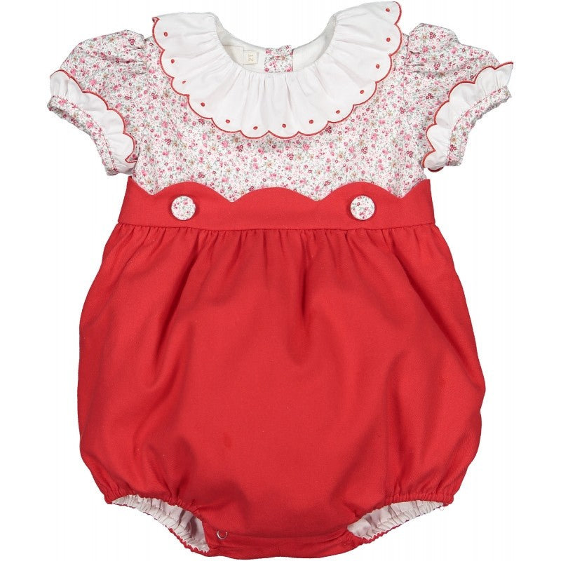 Sal & Pimenta Girls Christmas Bubble - Mrs. Claus Red Scallop with Floral Bodice