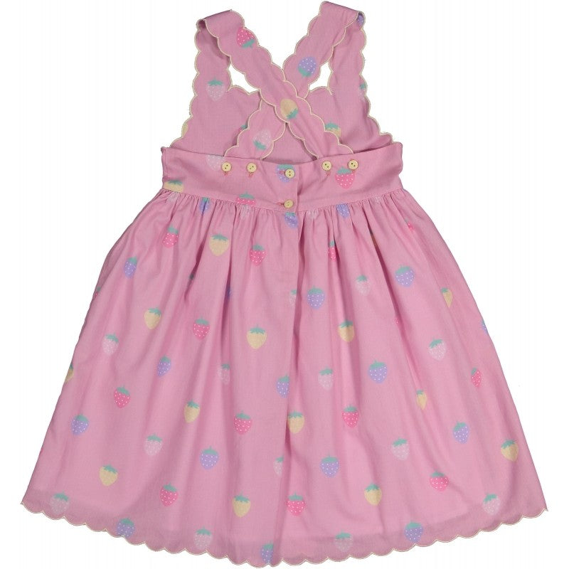 Sal & Pimenta Girls Cross Back Scallop Sun Dress - Pink Pastel Strawberry Patch by Sal & Pimenta