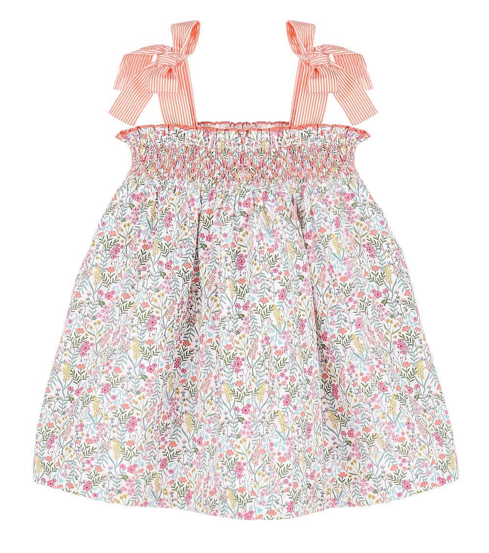 Sophie & Lucas Girls Coral Print Smocked Sissy Sun Dress