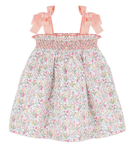 Sophie & Lucas Girls Coral Print Smocked Sissy Sun Dress