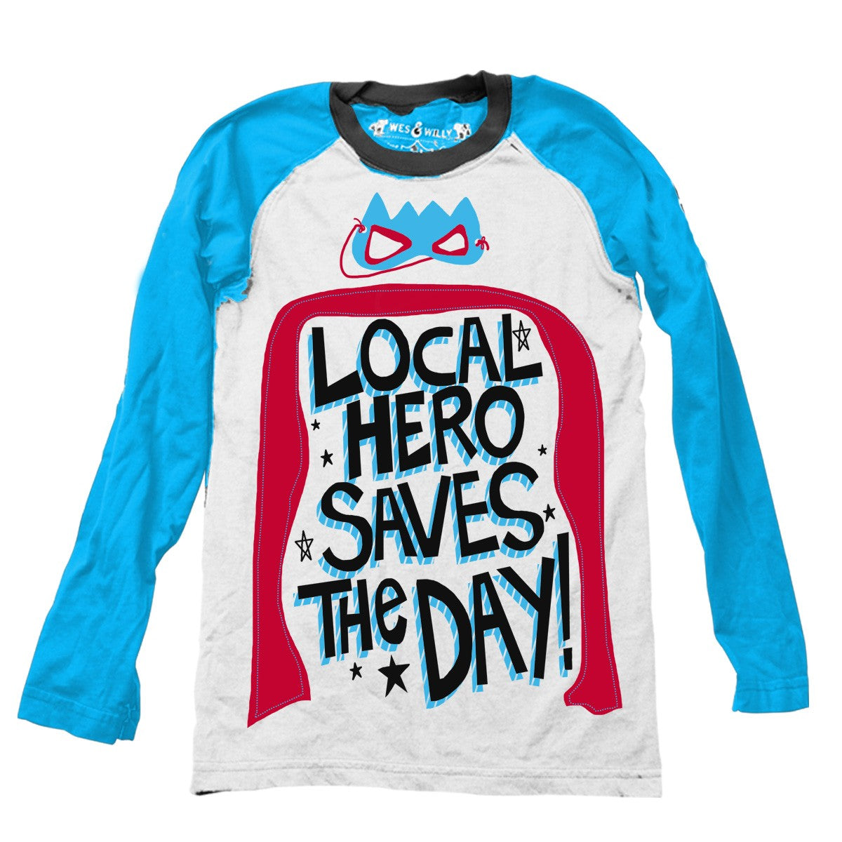 Wes & Willy Boys Shirt with Blue Sleeves - Local Hero Saves the Day!