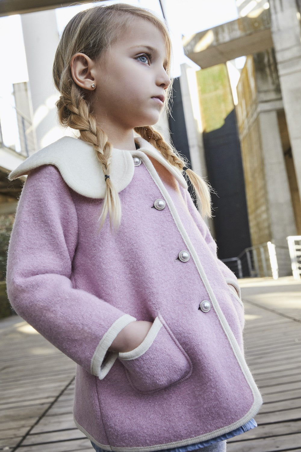 Marae Girls Jacket Coat - Petal Collar - Rosa Pink