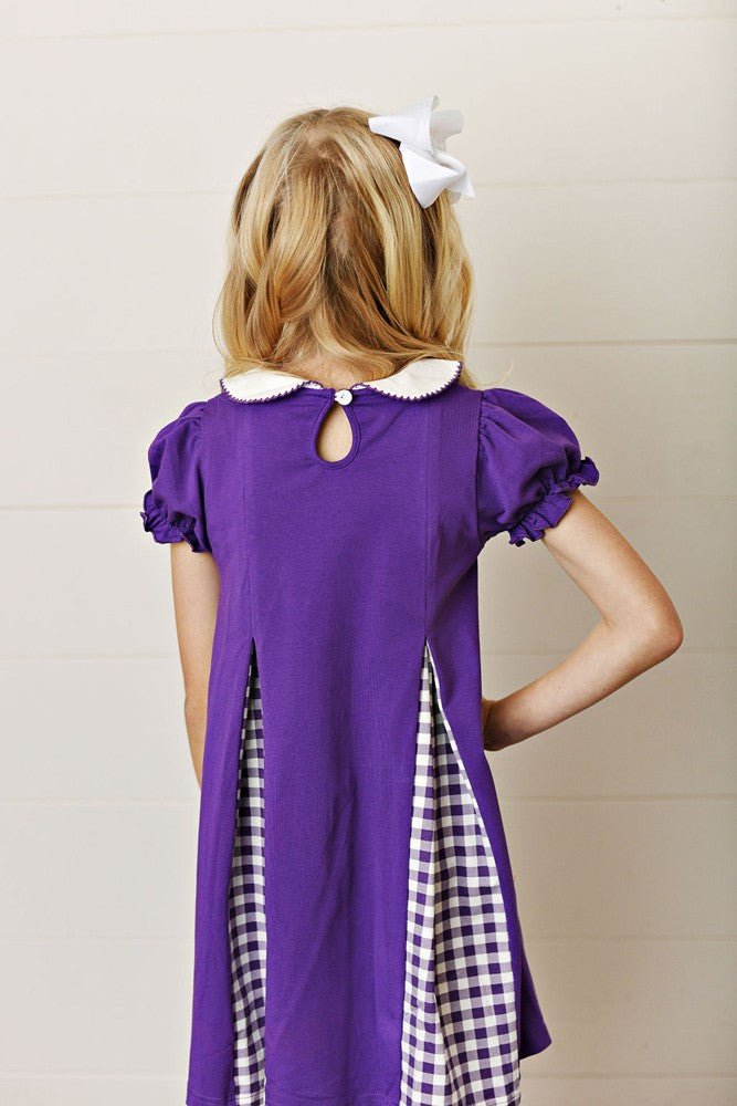 Swoon Baby Gingham Pleat Gameday Cheer Dress - Purple