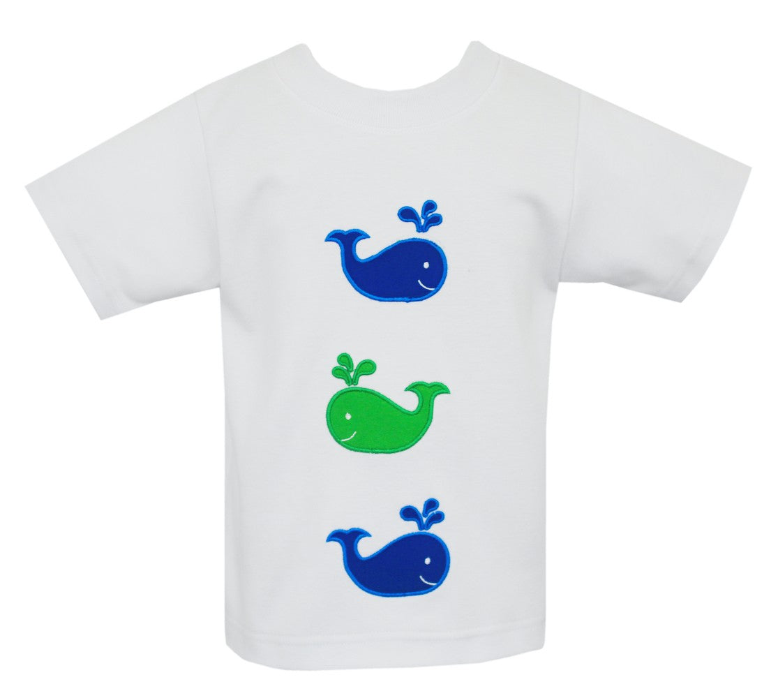 Claire & Charlie Baby / Toddler Boys White Shirt - Green & Blue Whales