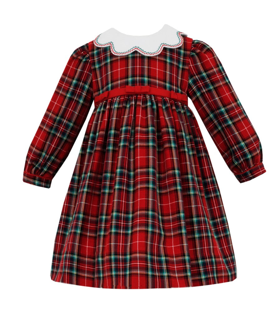 Anavini Couture Girls Red Holiday Plaid Christmas Dress - Scallop Collar
