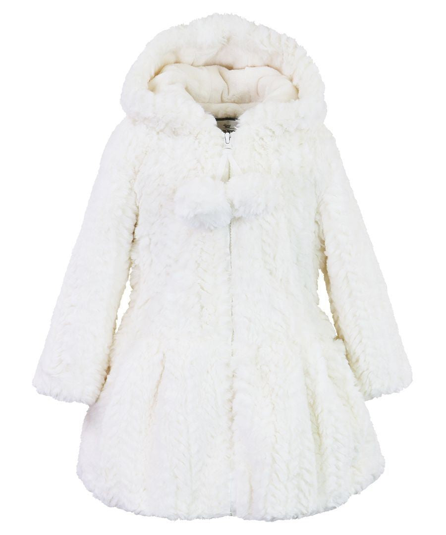 Widgeon Girls Ivory Tidal Wave Pom Pom Coat with Hood by Widgeon