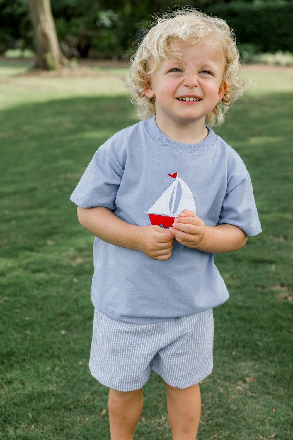 Bailey Boys Shorts Set - Smooth Sailing Sailboat on Blue