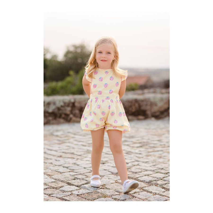Sal & Pimenta Girls Romper - Yellow Pastel Pink Berries