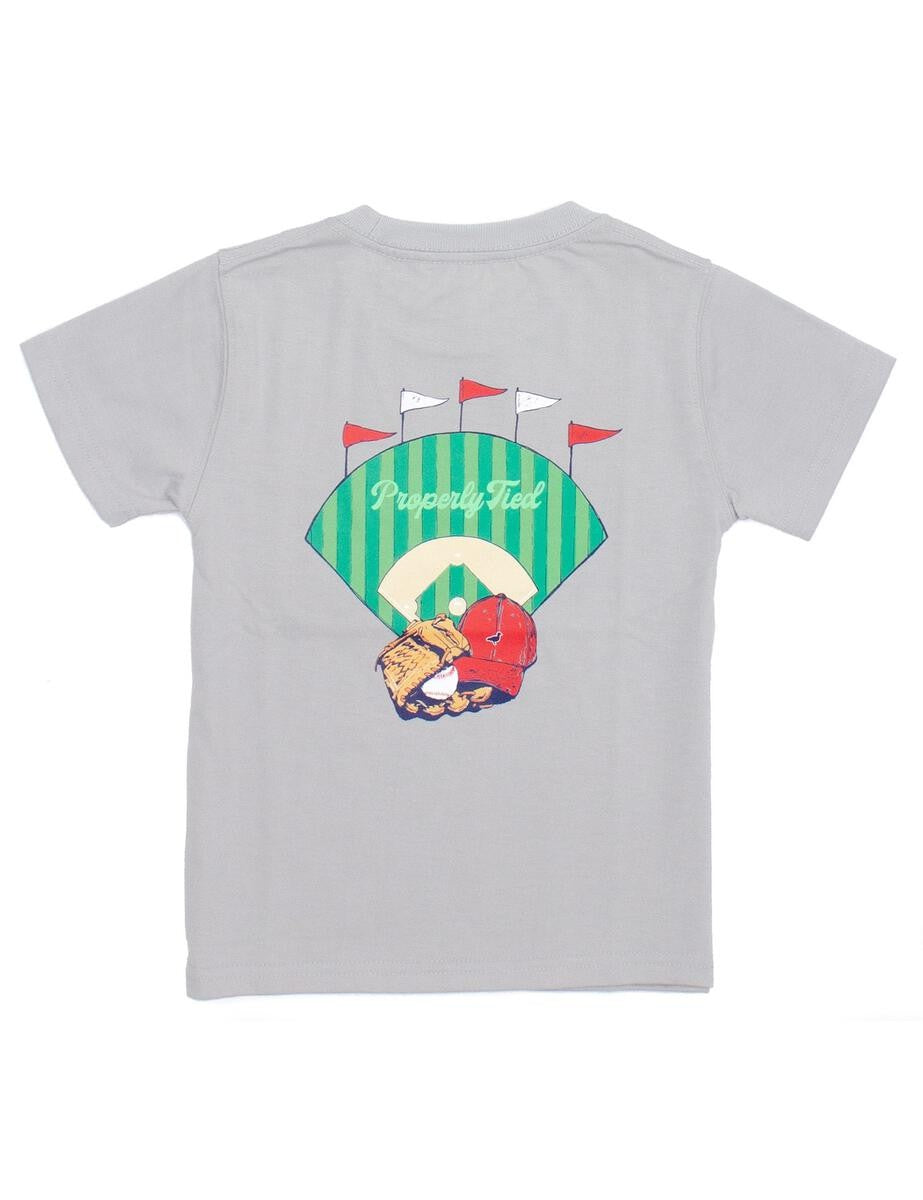 Properly Tied T-Shirt - Short Sleeves - Logo Pocket - Back Graphic - Baseball Home Run on Ice Grey